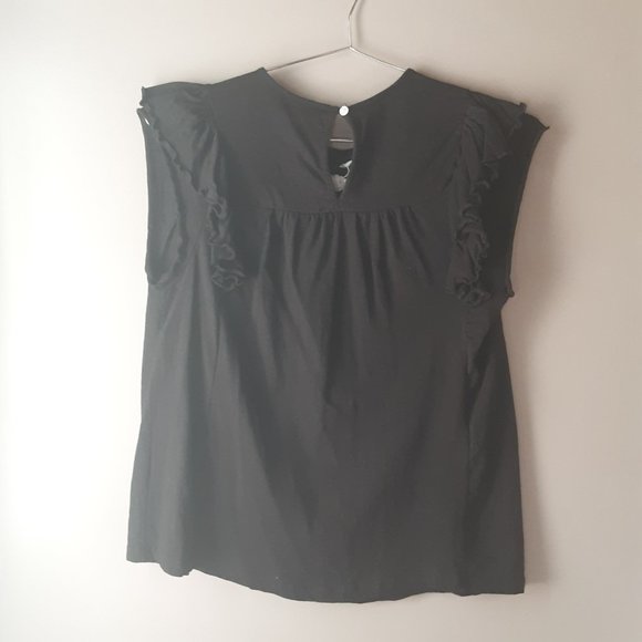 Faith & Zoe Black Short Ruffle Sleeve Shirt Blouse Size Small - Picture 6 of 8